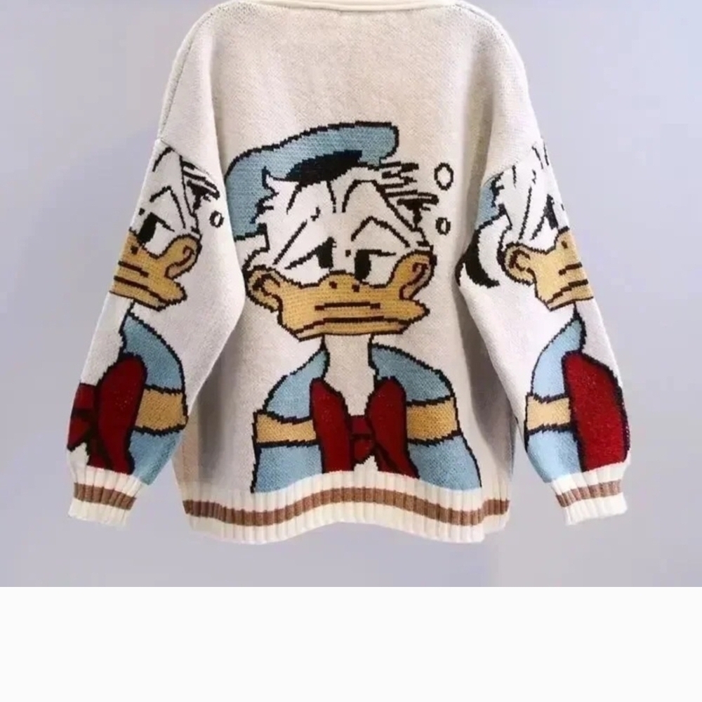 Cardigan with Vintage Cartoon Duck Design - Picture 2 of 2
